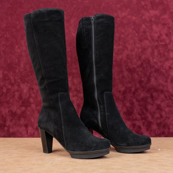 La Canadienne Women Leif Black Suede Waterproof Zip Fashion Knee Boots sz 10 - Picture 1 of 10